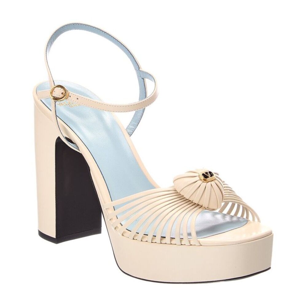 Valentino Royal Heart 115 Leather Platform Sandal, White